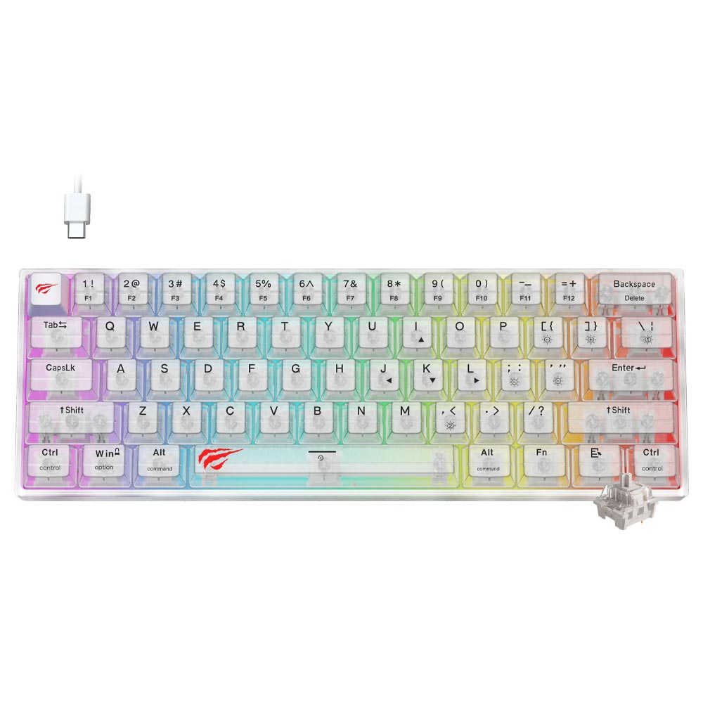 Teclado Gamer Mecânico Havit Gamenote Mini KB877L USB / RGB / Branco / Inglês - Transparente