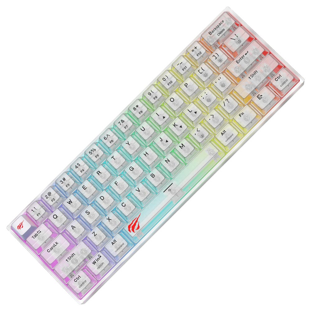 Teclado Gamer Mecânico Havit Gamenote Mini KB877L USB / RGB / Branco / Inglês - Transparente