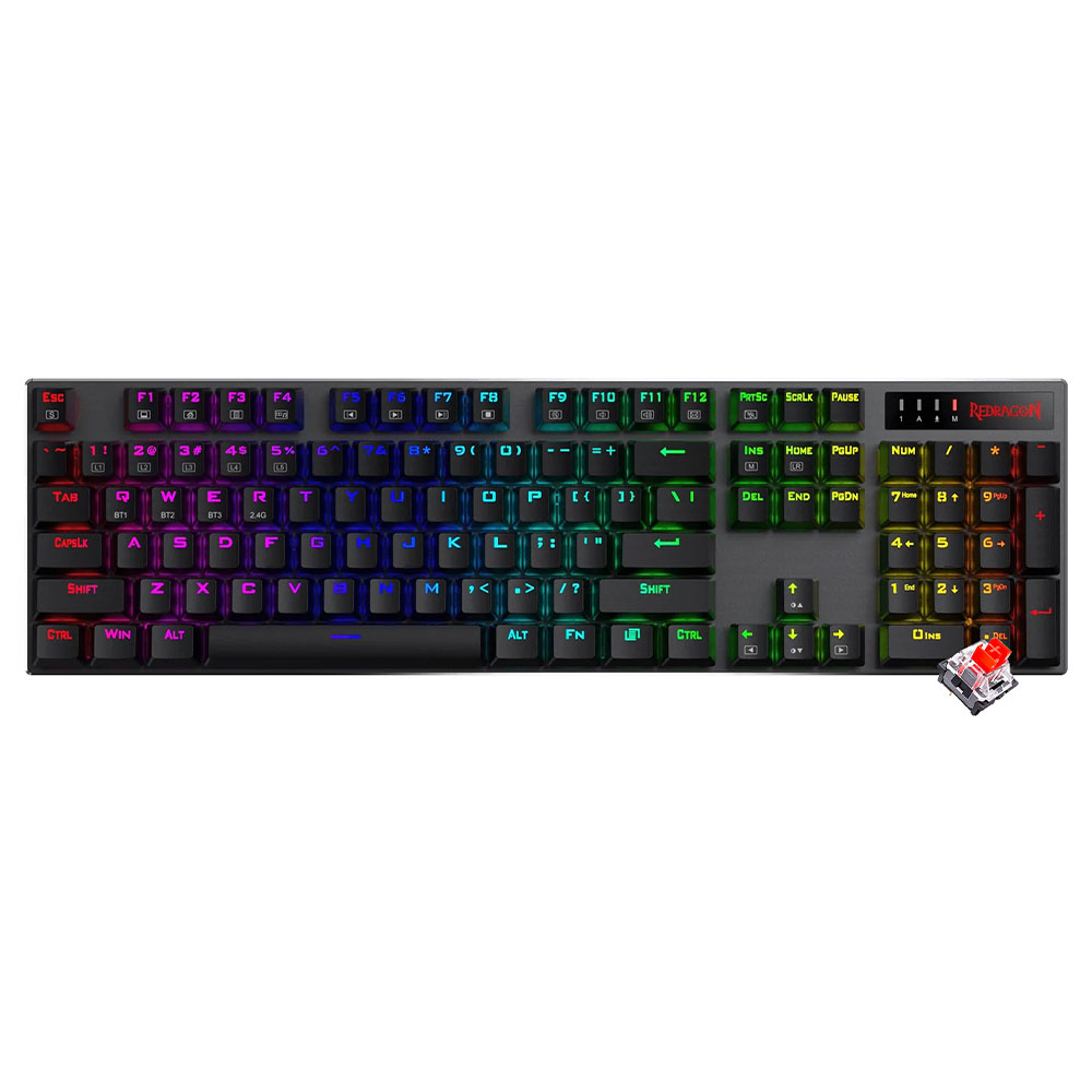 Teclado Gamer Mecânico Redragon K556RGB-PRO Dharma Pro Wireless / RGB / Inglês - Cinza