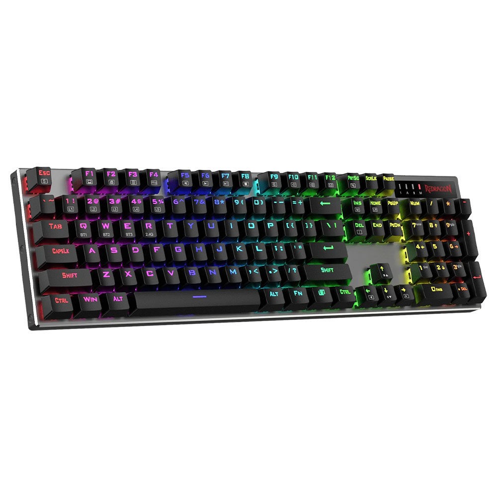 Teclado Gamer Mecânico Redragon K556RGB-PRO Dharma Pro Wireless / RGB / Inglês - Cinza