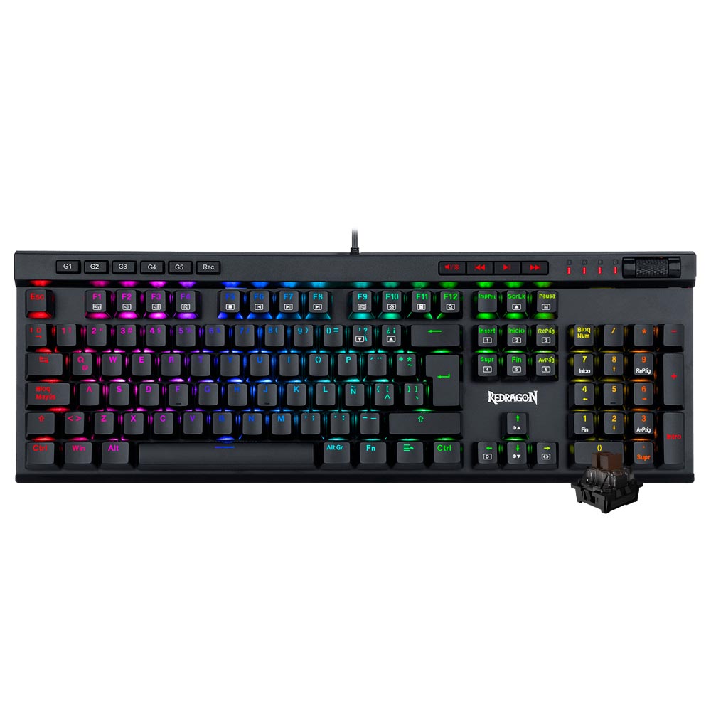 Teclado Gamer Mecânico Redragon K580RGB-PRO Vata Pro USB / RGB / Brown / Espanhol - Preto