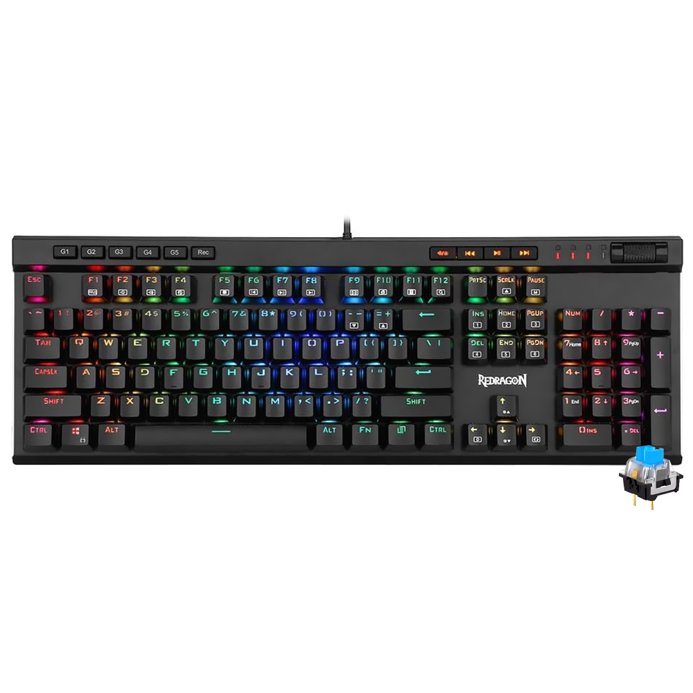 Teclado Gamer Mecânico Redragon K580RGB Vata USB / RGB / Blue / Inglês - Preto