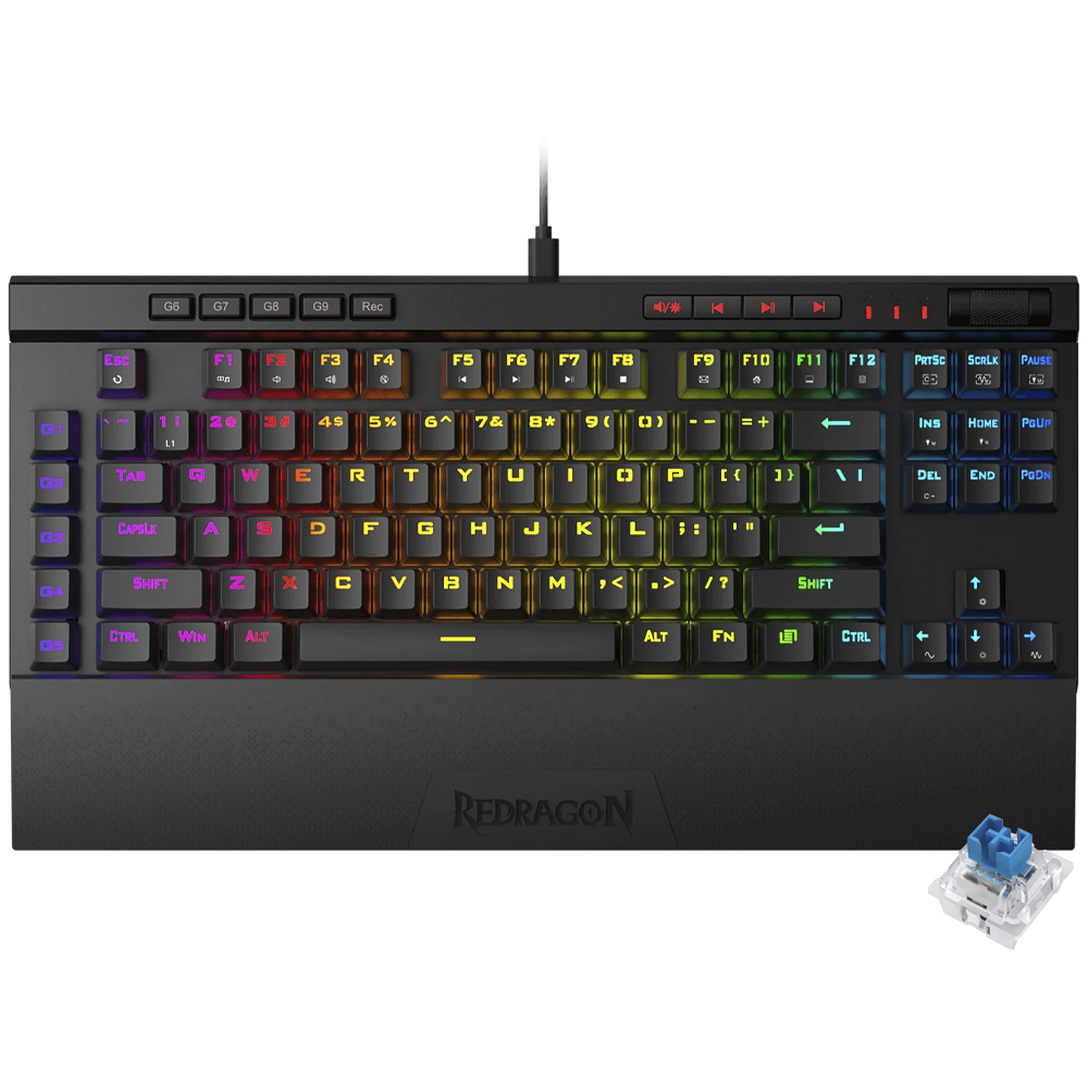 Teclado Gamer Mecânico Redragon K587RGB-PRO Magic-Wand Pro USB / RGB / Blue / Inglês - Preto