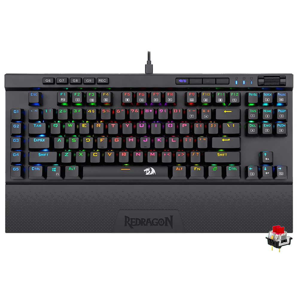 Teclado Gamer Mecânico Redragon K587RGB-PRO Magic-Wand Pro Wireless / RGB / RED / Inglês - Preto