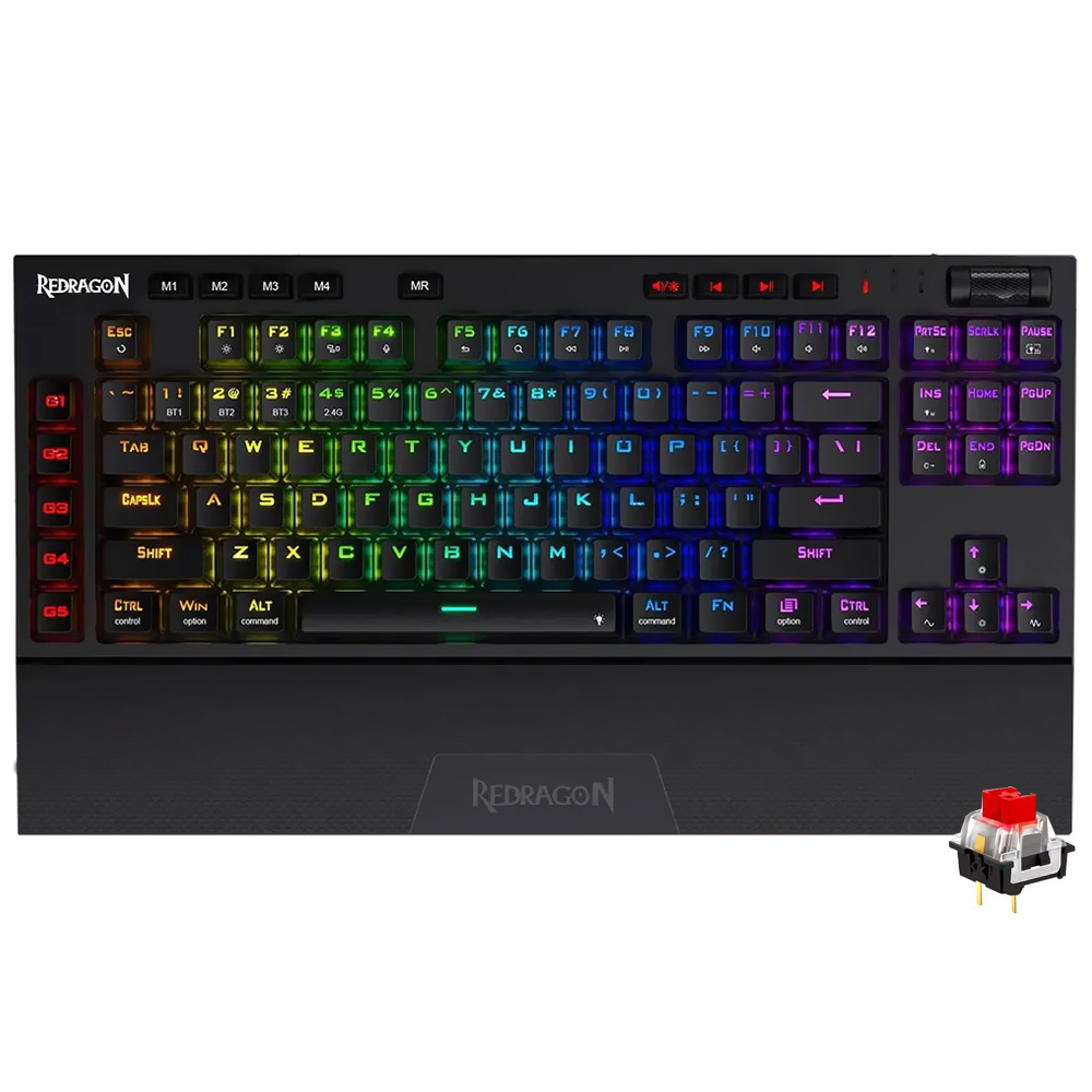 Teclado Gamer Mecânico Redragon K596RGB-PRO Vishnu Wireless / RGB / RED / Inglês - Preto