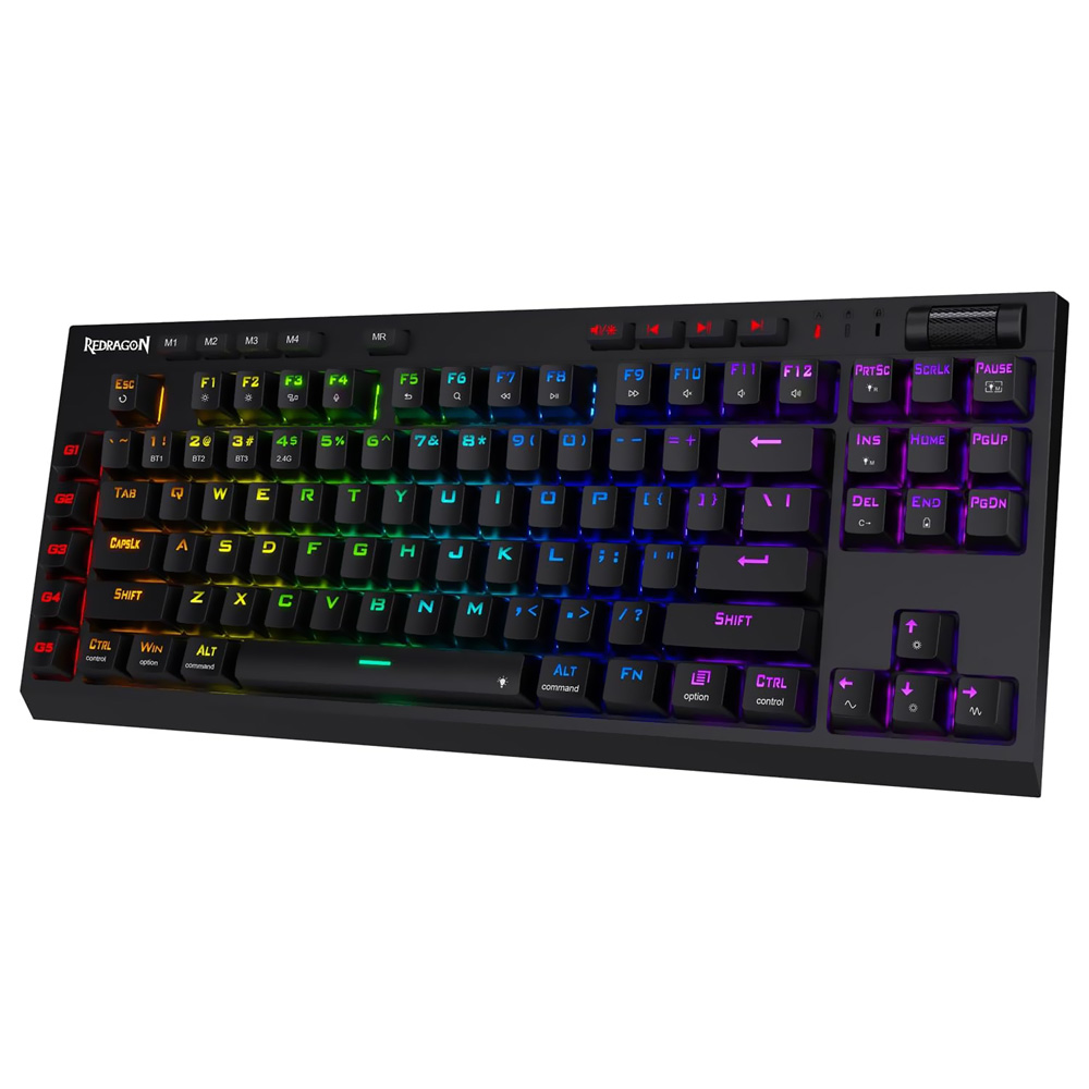 Teclado Gamer Mecânico Redragon K596RGB-PRO Vishnu Wireless / RGB / RED / Inglês - Preto