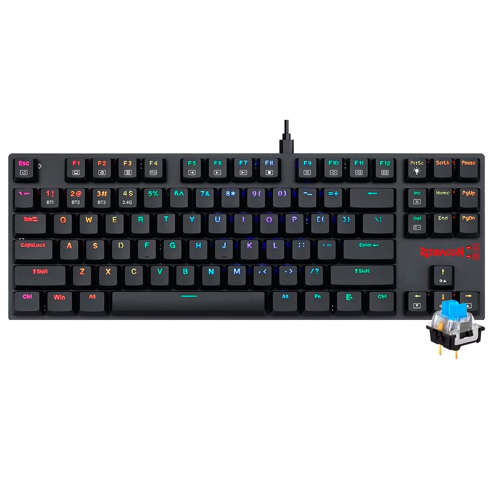 Teclado Gamer Mecanico Redragon K607P-KBS APS Pro Wireless / RGB / Blue / Ingles - Preto