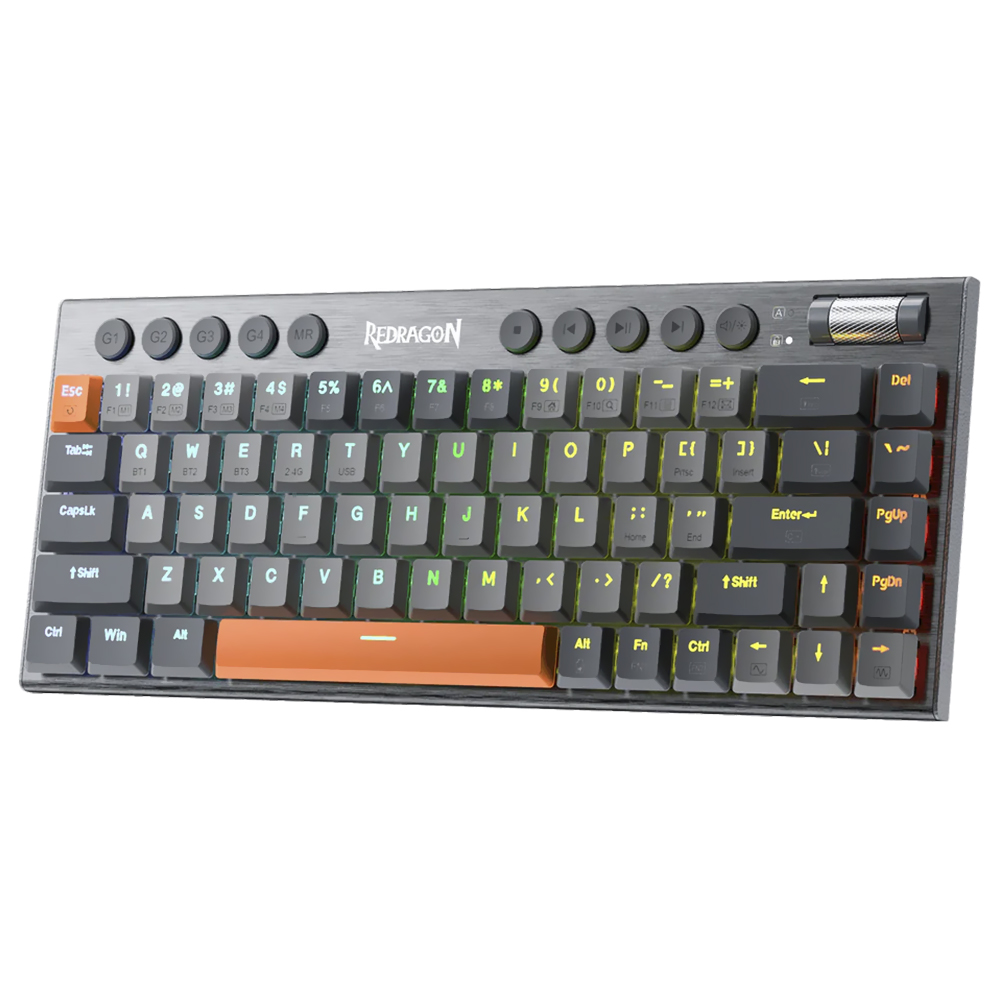 Teclado Gamer Mecânico Redragon K609GG-RGB-PRO Horus SE Mini Wireless / RGB / RED / Inglês - Cinza