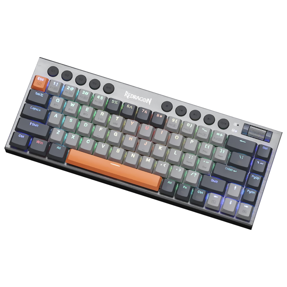 Teclado Gamer Mecânico Redragon K609GG-RGB-PRO Horus SE Mini Wireless / RGB / RED / Inglês - Cinza