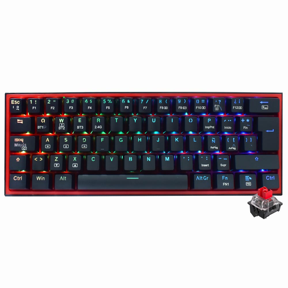 Teclado Gamer Mecânico Redragon K616-RGB Fizz Pro Mini Wireless / RGB / RED / Espanhol - Preto