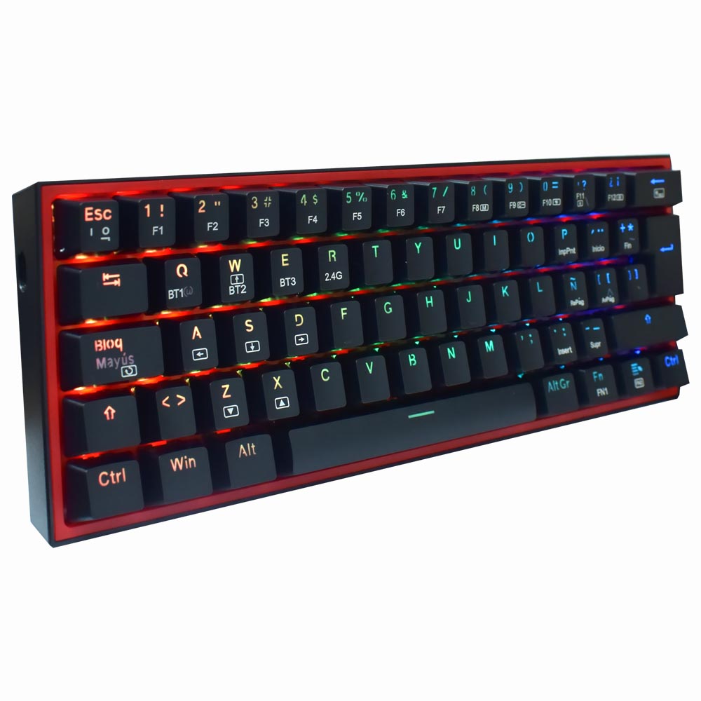 Teclado Gamer Mecânico Redragon K616-RGB Fizz Pro Mini Wireless / RGB / RED / Espanhol - Preto