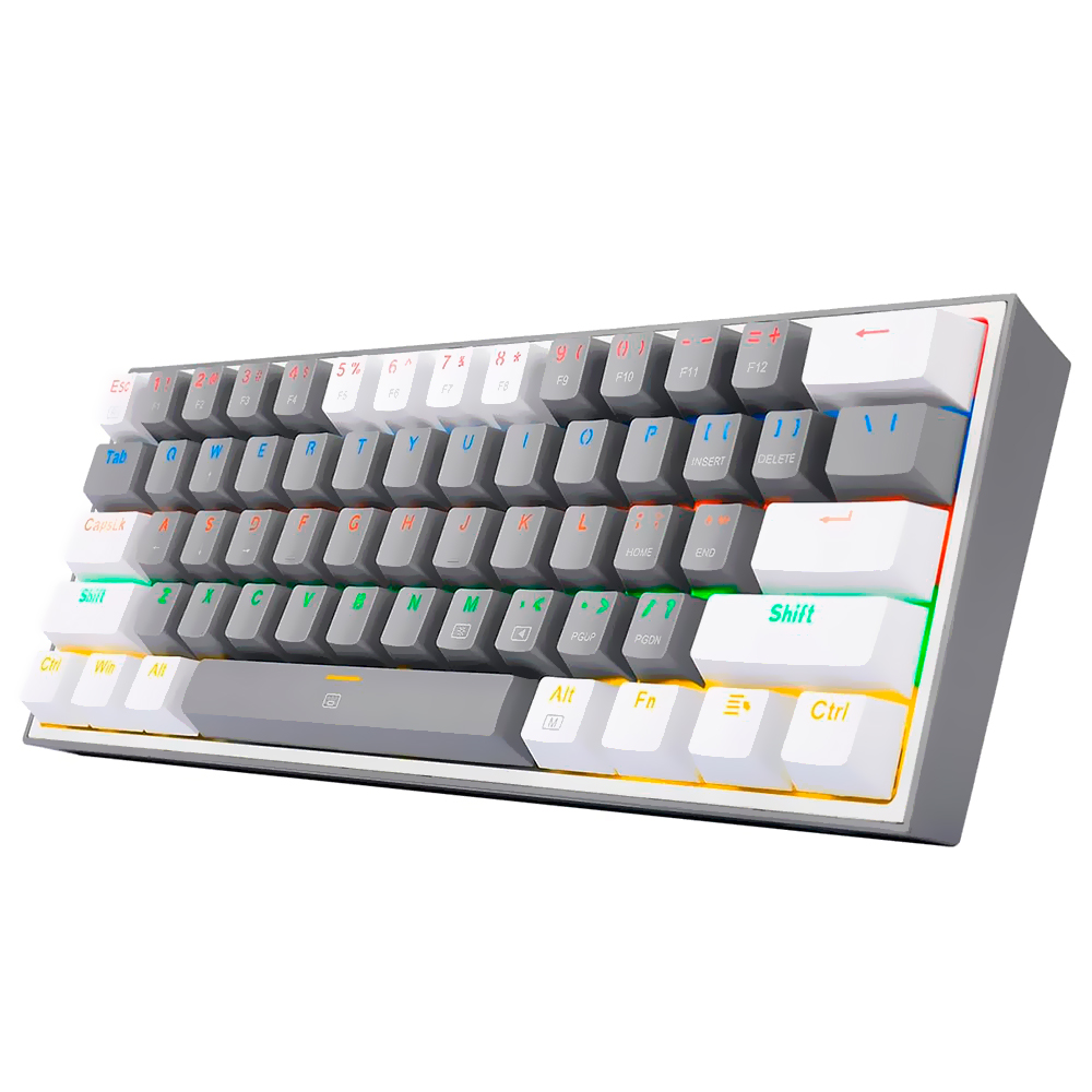 Teclado Gamer Mecânico Redragon K617-R Fizz Rainbow Mini USB / RGB / Blue / Inglês - Cinza / Branco