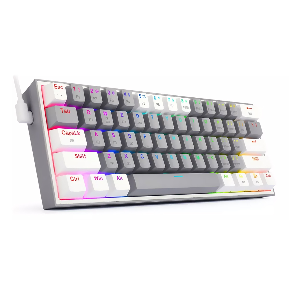 Teclado Gamer Mecânico Redragon K617-R Fizz Rainbow Mini USB / RGB / Blue / Inglês - Cinza / Branco