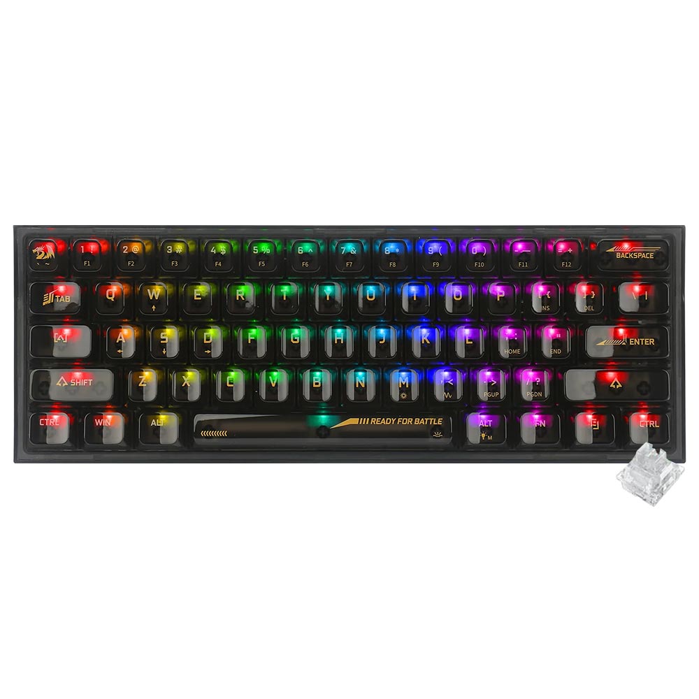 Teclado Gamer Mecanico Redragon K617CTB-RGB Fizz Mini USB / Ingles - Preto Transparente