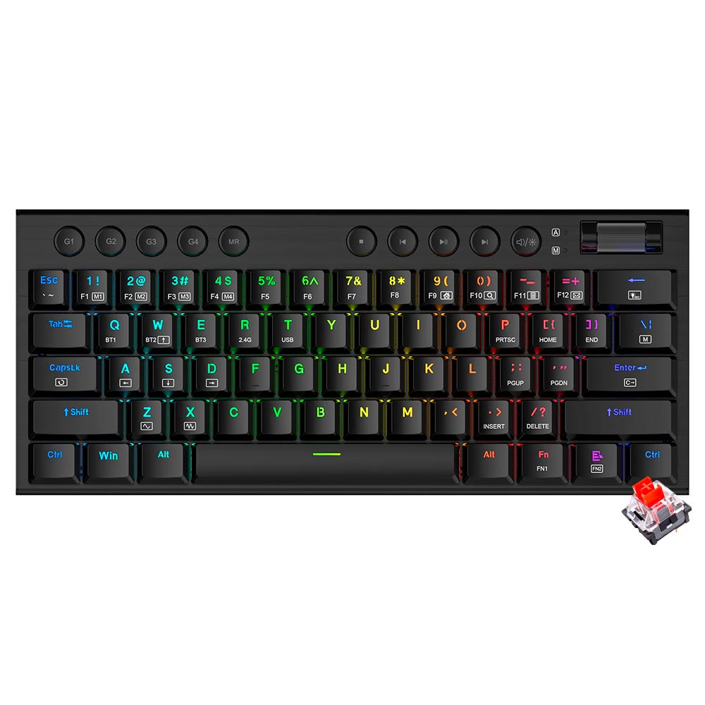 Teclado Gamer Mecânico Redragon K632RGB-PRO Horus Mini Pro Wireless / RED / Inglês - Preto