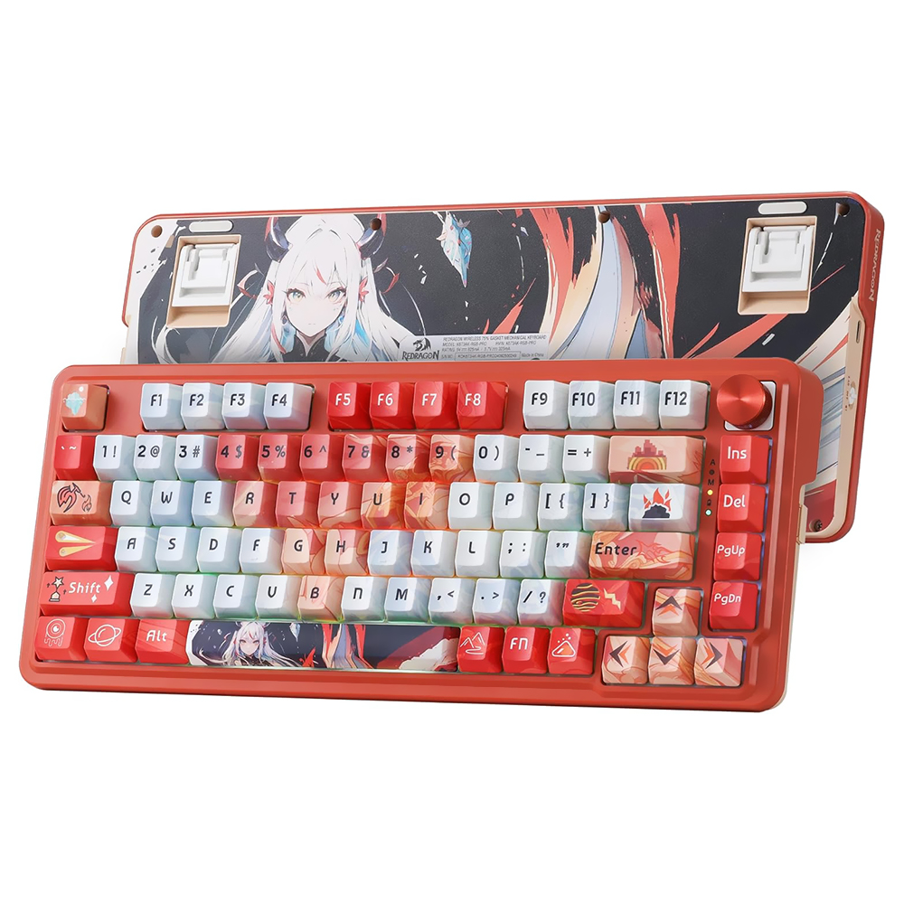 Teclado Gamer Mecânico Redragon K673AK-RGB-PRO Eisa Ucal Pro Wireless / RGB / Inglês - Vermelho