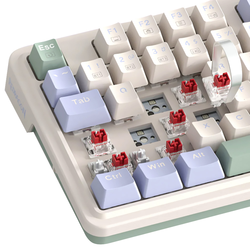 Teclado Gamer Mecânico Redragon K673CPG-RGB-PRO Ucal Pro Wireless / RGB / RED / Inglês - Branco / Verde