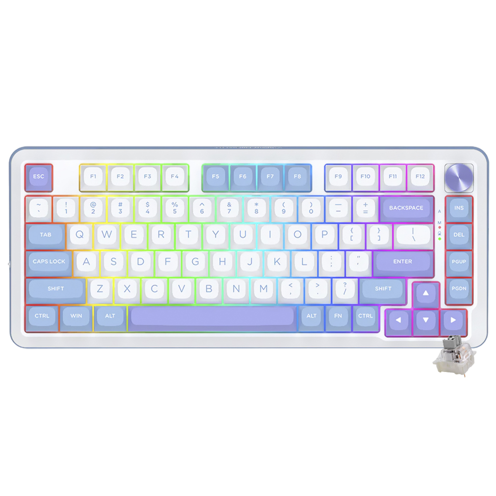 Teclado Gamer Mecânico Redragon K681WBP-RGB-PRO Cyrus Pro Mini Wireless / RGB / Gray / Inglês - Purple / Branco