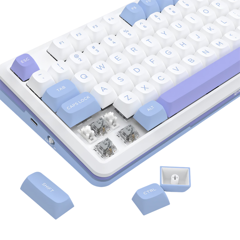 Teclado Gamer Mecânico Redragon K681WBP-RGB-PRO Cyrus Pro Mini Wireless / RGB / Gray / Inglês - Purple / Branco