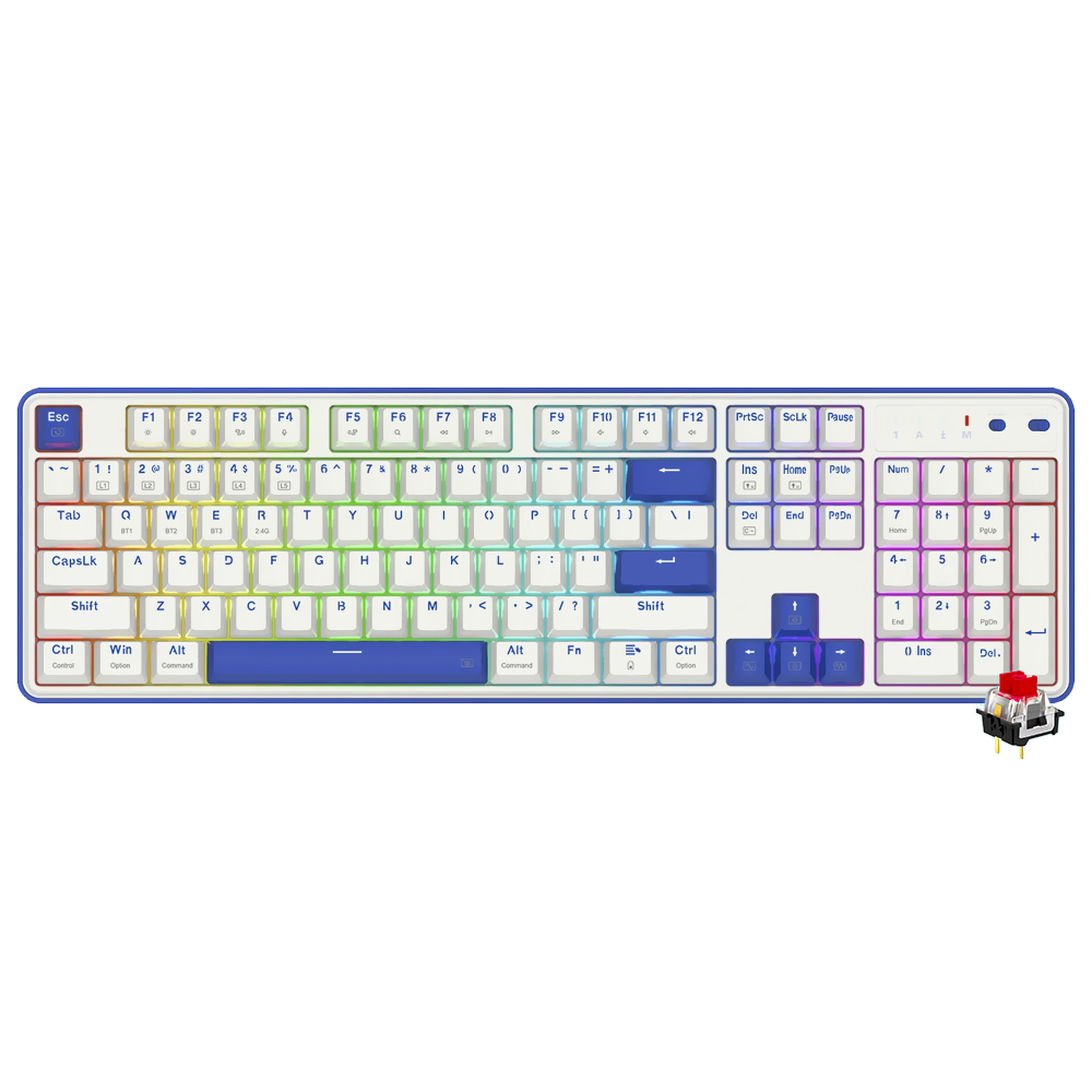 Teclado Gamer Mecânico Redragon K685WB-RGB-PRO Faye Pro USB / RED / Inglês - Branco / Azul