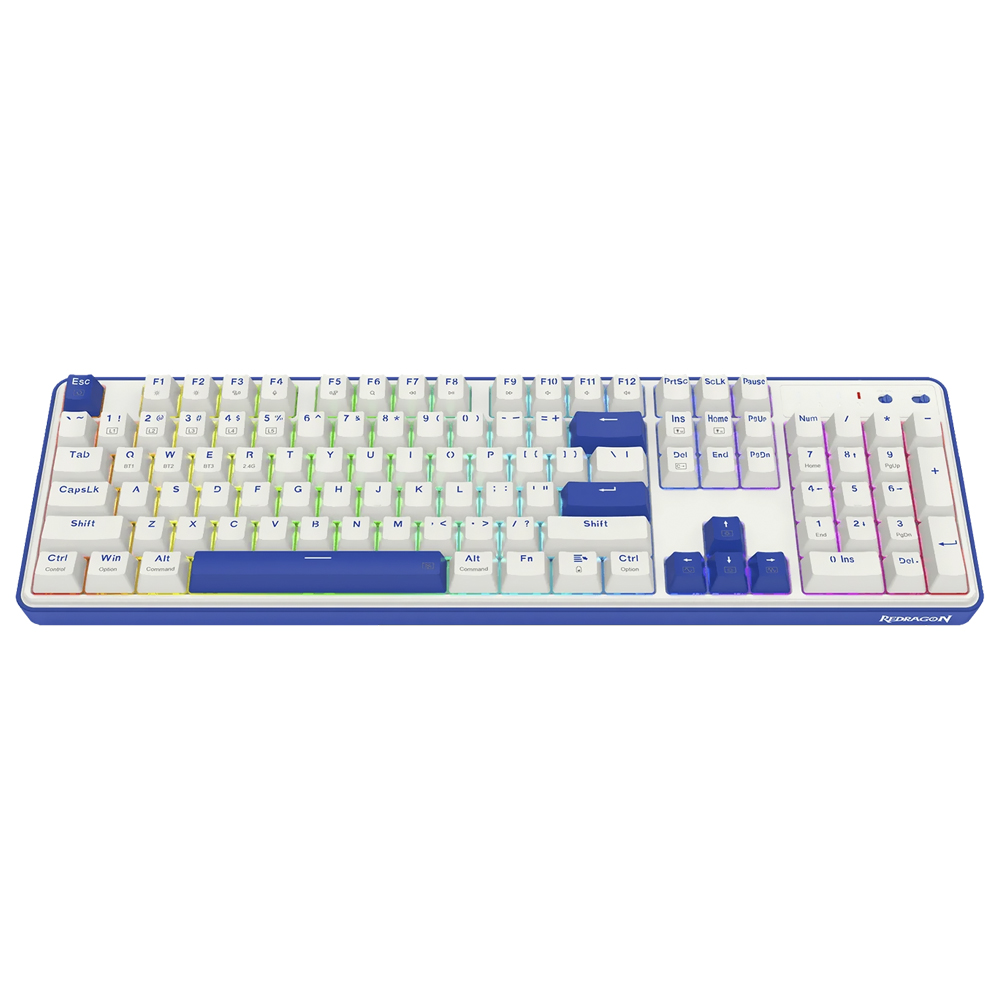 Teclado Gamer Mecânico Redragon K685WB-RGB-PRO Faye Pro USB / RED / Inglês - Branco / Azul