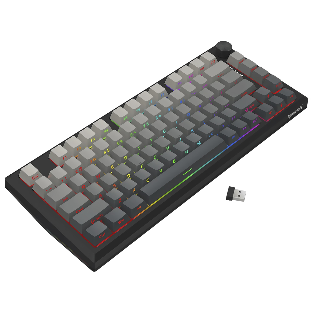 Teclado Gamer Mecânico Redragon K687GG-RGB-PRO Penumbra Pro Wireless / RGB / Inglês - Preto / Cinza