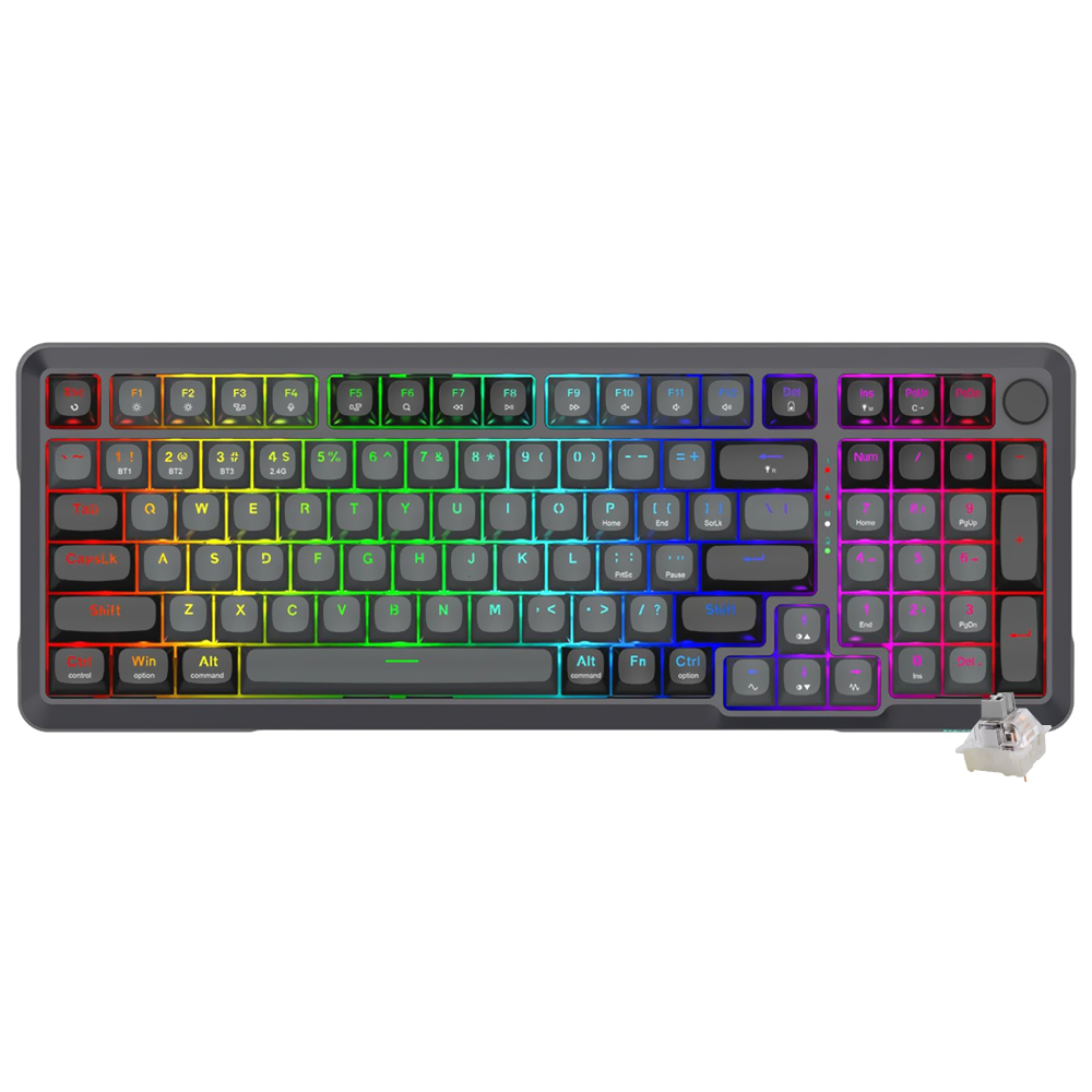 Teclado Gamer Mecânico Redragon K688GB-RGB-PRO Bragi Pro Wireless / RGB / Inglês - Preto