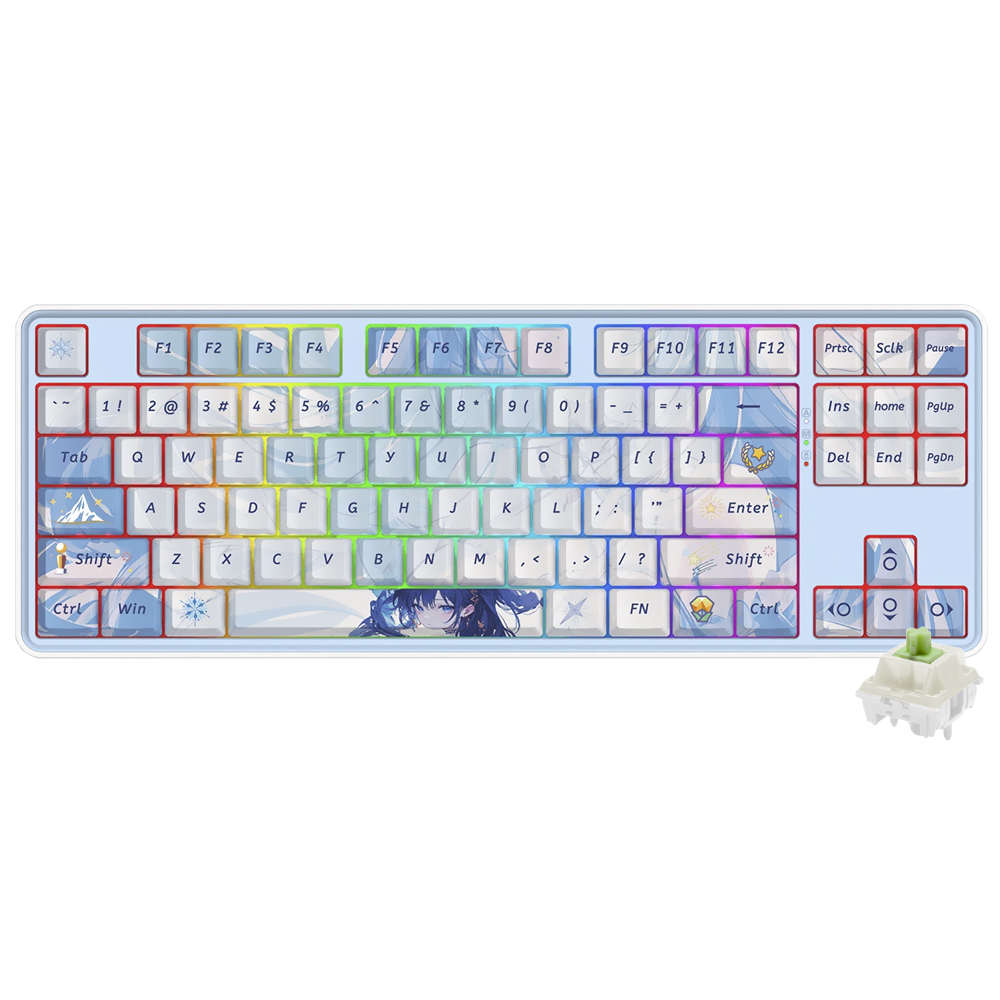 Teclado Gamer Mecânico Redragon K707AK-RGB-PRO Star Blade Pro Anime Wireless / RGB / Inglês - Branco / Azul