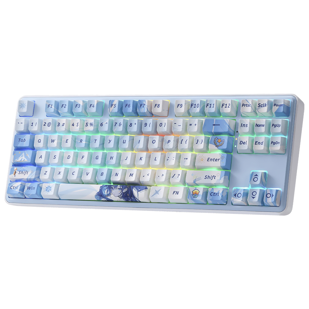 Teclado Gamer Mecânico Redragon K707AK-RGB-PRO Star Blade Pro Anime Wireless / RGB / Inglês - Branco / Azul