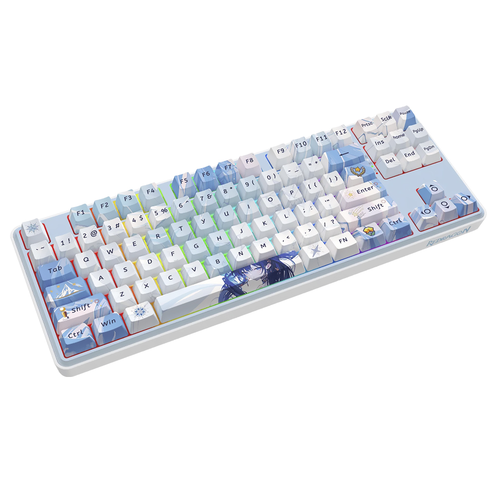 Teclado Gamer Mecânico Redragon K707AK-RGB-PRO Star Blade Pro Anime Wireless / RGB / Inglês - Branco / Azul