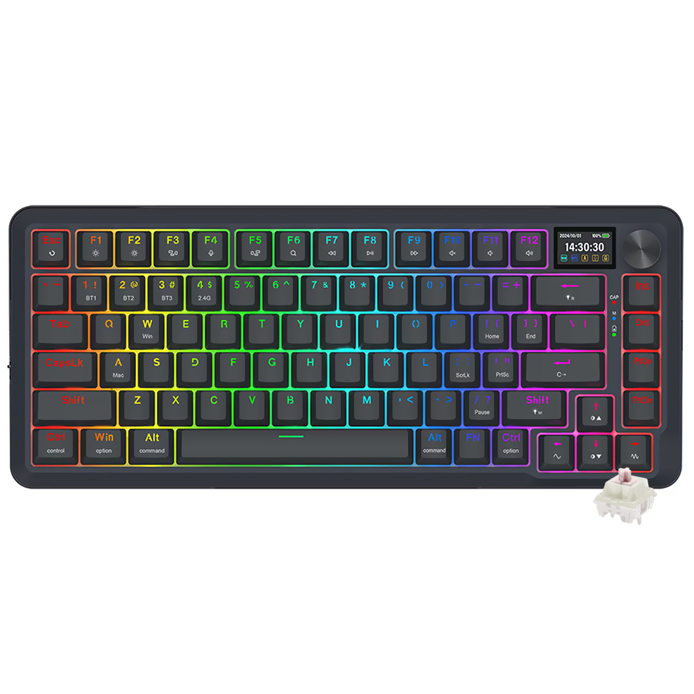 Teclado Gamer Mecânico Redragon K708-RGB-PRO Flekact Pro Wireless / RGB / LCD / Inglês - Preto