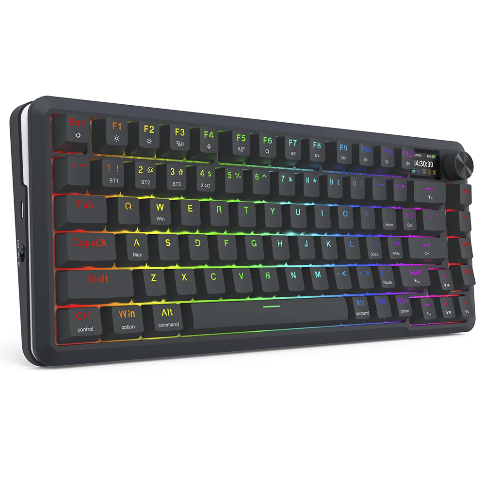 Teclado Gamer Mecânico Redragon K708-RGB-PRO Flekact Pro Wireless / RGB / LCD / Inglês - Preto