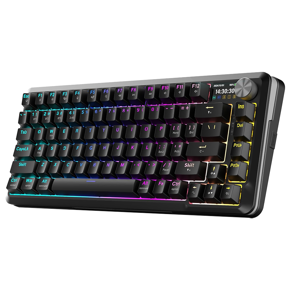 Teclado Gamer Mecânico Redragon K708-RGB-PRO Flekact Pro Wireless / RGB / LCD / Inglês - Preto