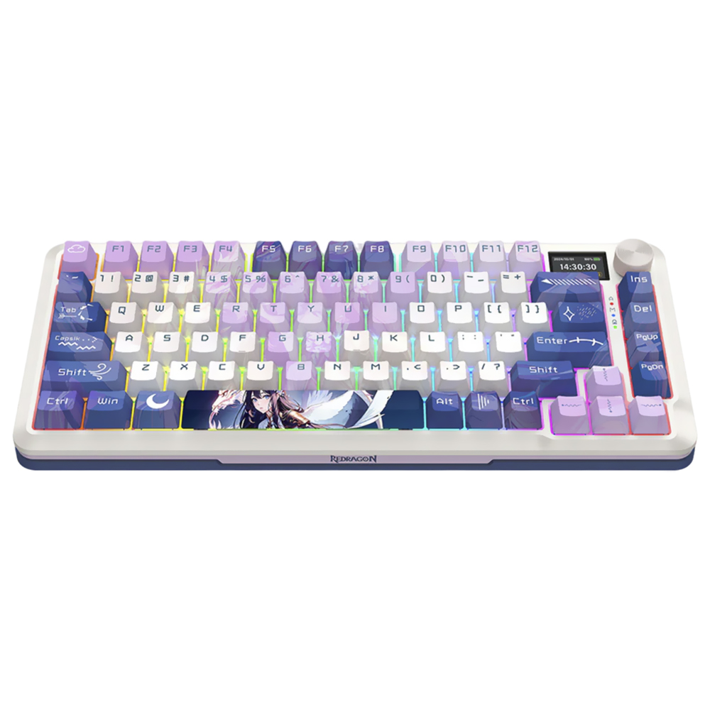 Teclado Gamer Mecânico Redragon K708AK-RGB-PRO Flekact Pro Wireless / RGB / Inglês - Azul / Branco