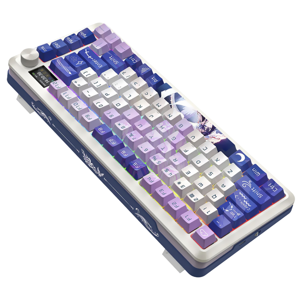 Teclado Gamer Mecânico Redragon K708AK-RGB-PRO Flekact Pro Wireless / RGB / Inglês - Azul / Branco