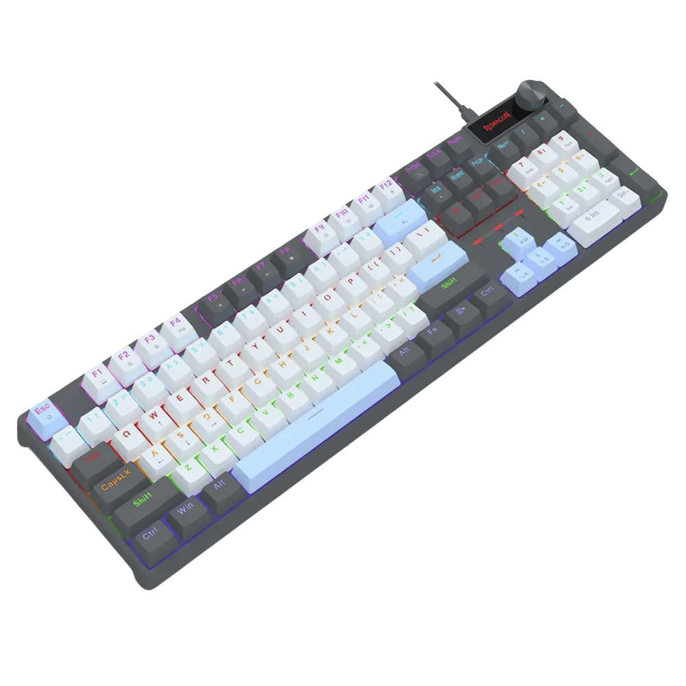 Teclado Gamer Mecânico Redragon K718GB-R Caesura USB / LED Rainbow / Inglês - Preto / Cinza