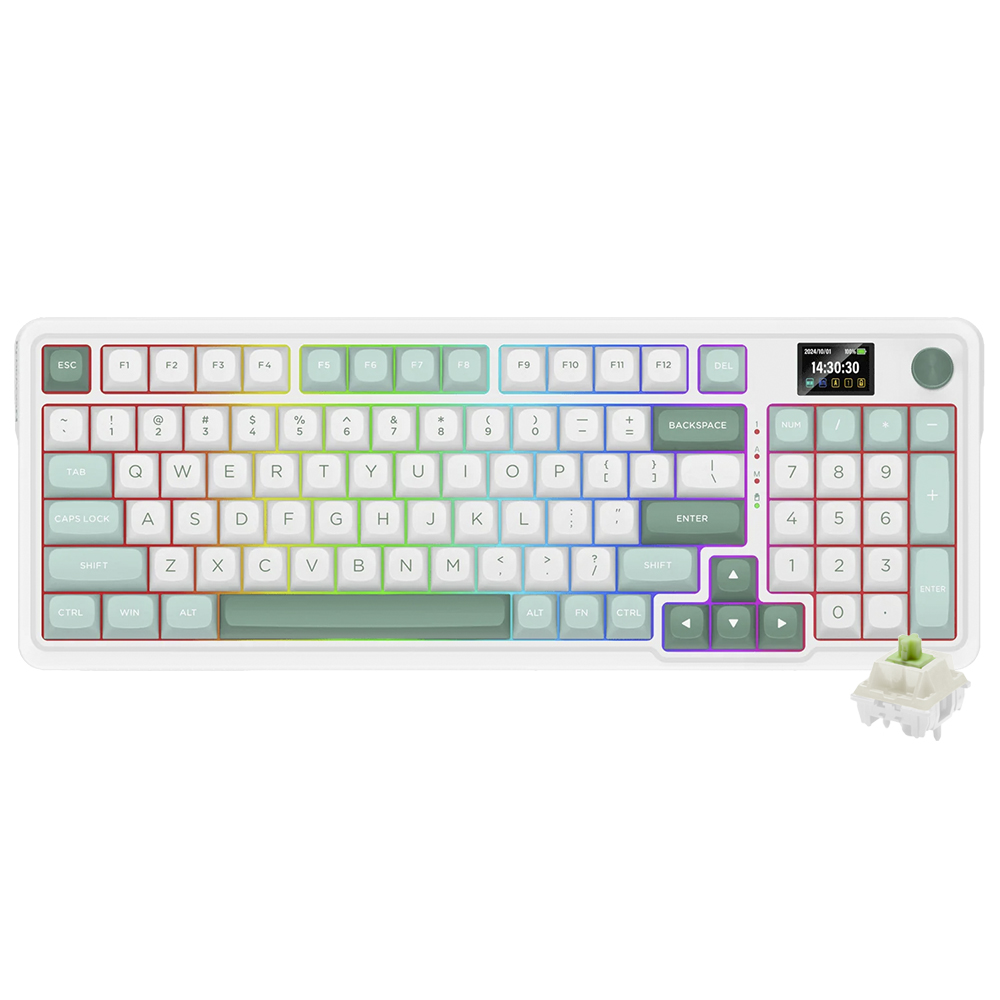 Teclado Gamer Mecânico Redragon K719WG-RGB-PRO Galatin Pro Wireless / RGB / Inglês - Branco / Verde