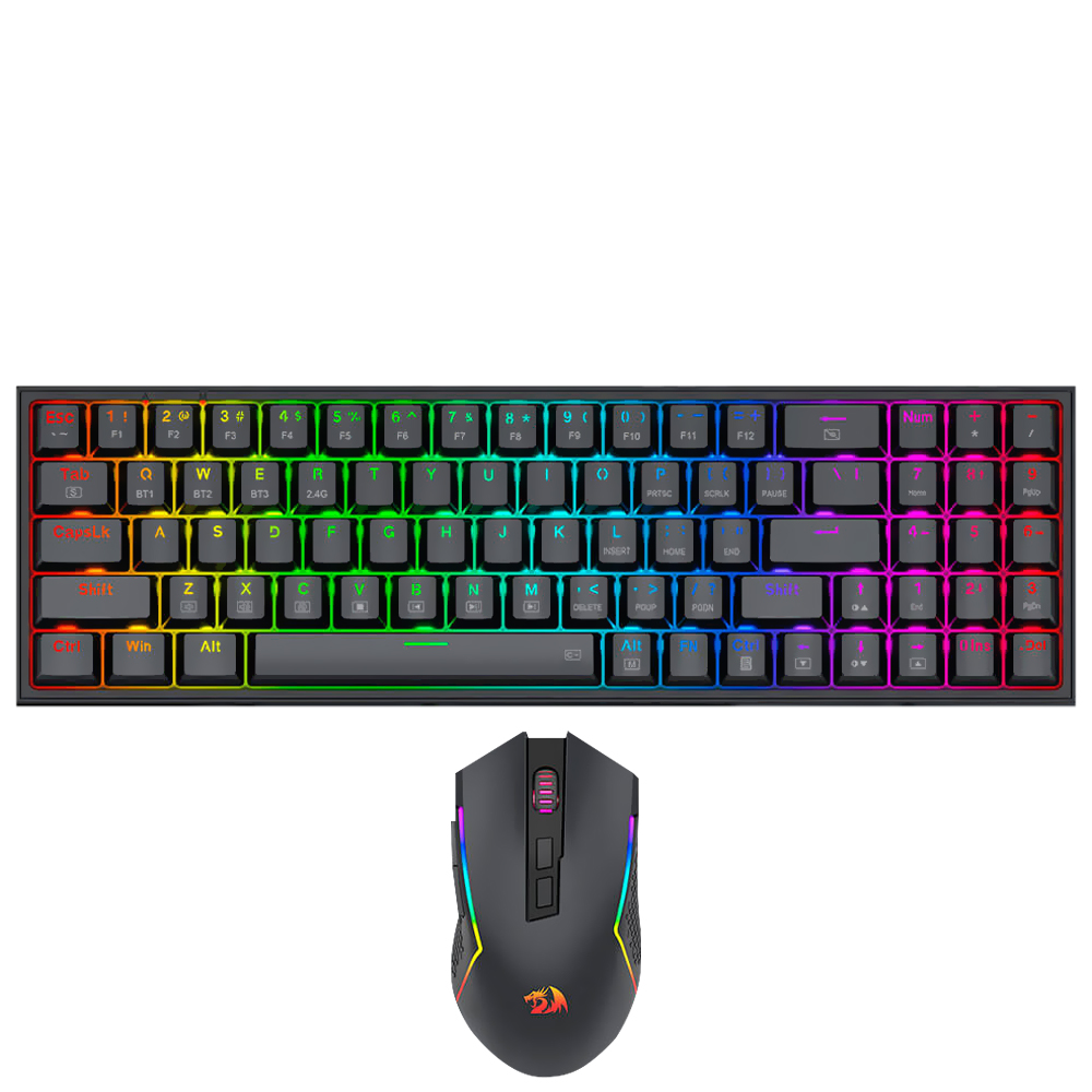 Teclado Gamer Mecânico Redragon S136 Combo Wireless / RGB / RED / Inglês - Preto