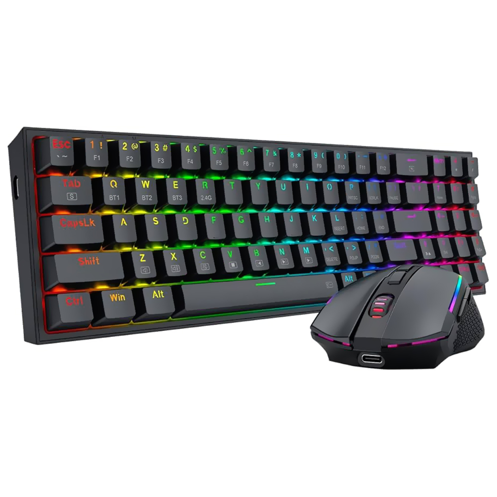 Teclado Gamer Mecânico Redragon S136 Combo Wireless / RGB / RED / Inglês - Preto