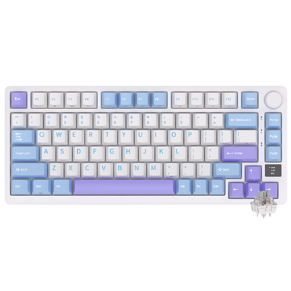 Teclado Gamer Mecânico Royal Kludge RK-M75 Wireless / RGB / Silver / Inglês - Taro Milk