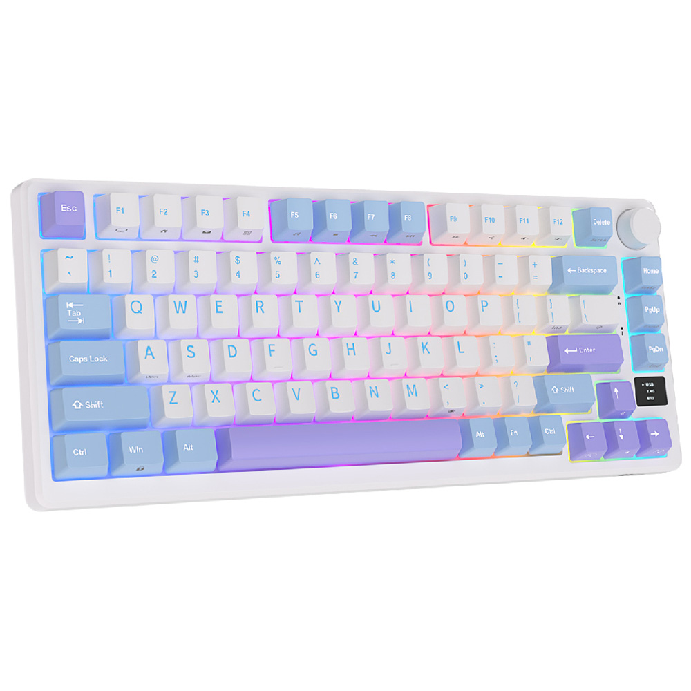 Teclado Gamer Mecânico Royal Kludge RK-M75 Wireless / RGB / Silver / Inglês - Taro Milk