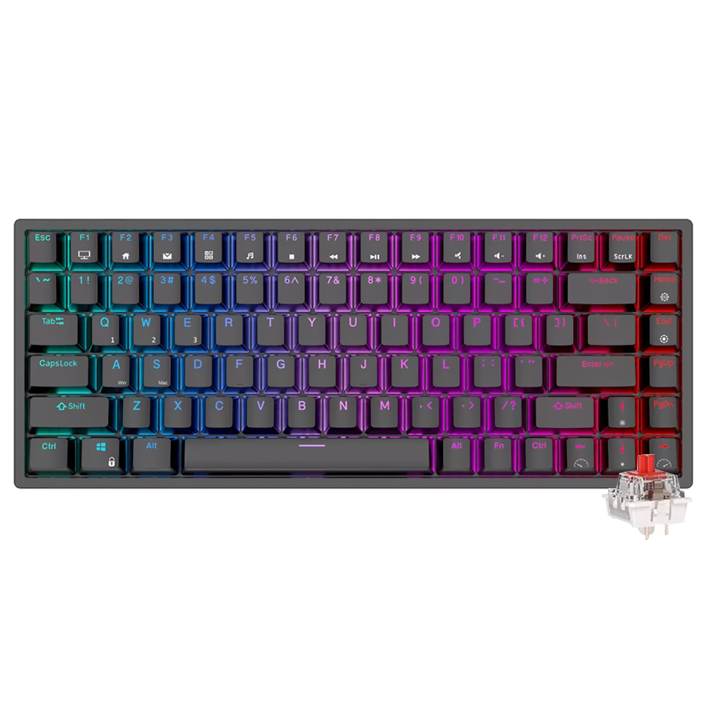 Teclado Gamer Mecânico Royal Kludge RK84 Wireless / RGB / RED / Inglês - Preto