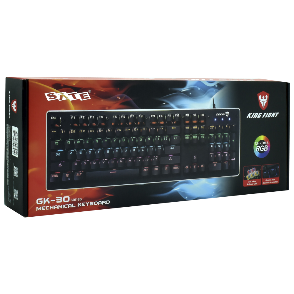 Teclado Gamer Mecânico Satellite GK-301 USB / RGB / Blue / Português - Preto