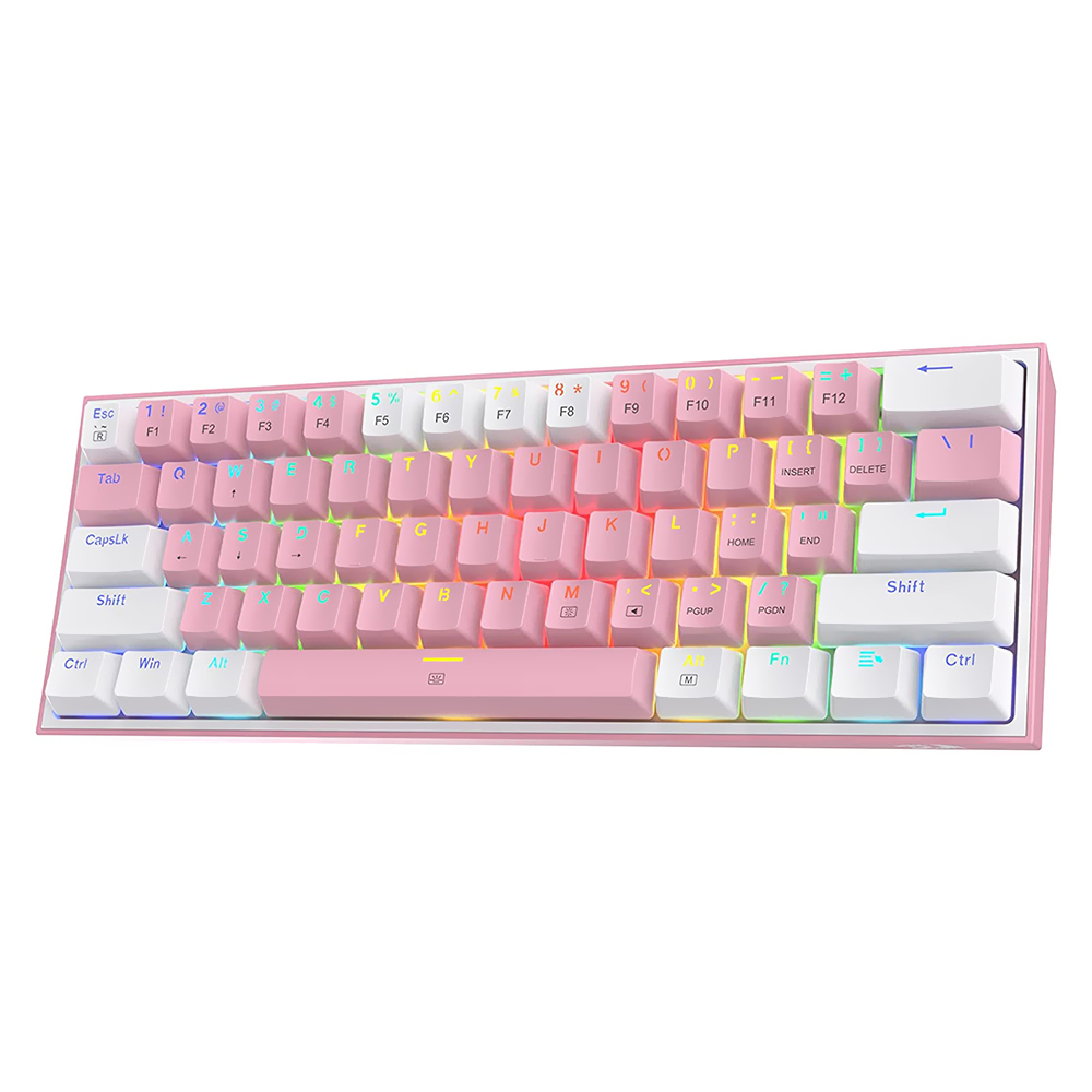 Teclado Gamer Redragon K616-RGB Fizz Pro BT USB / Wireless / RGB / Inglês - Rosa / Branco