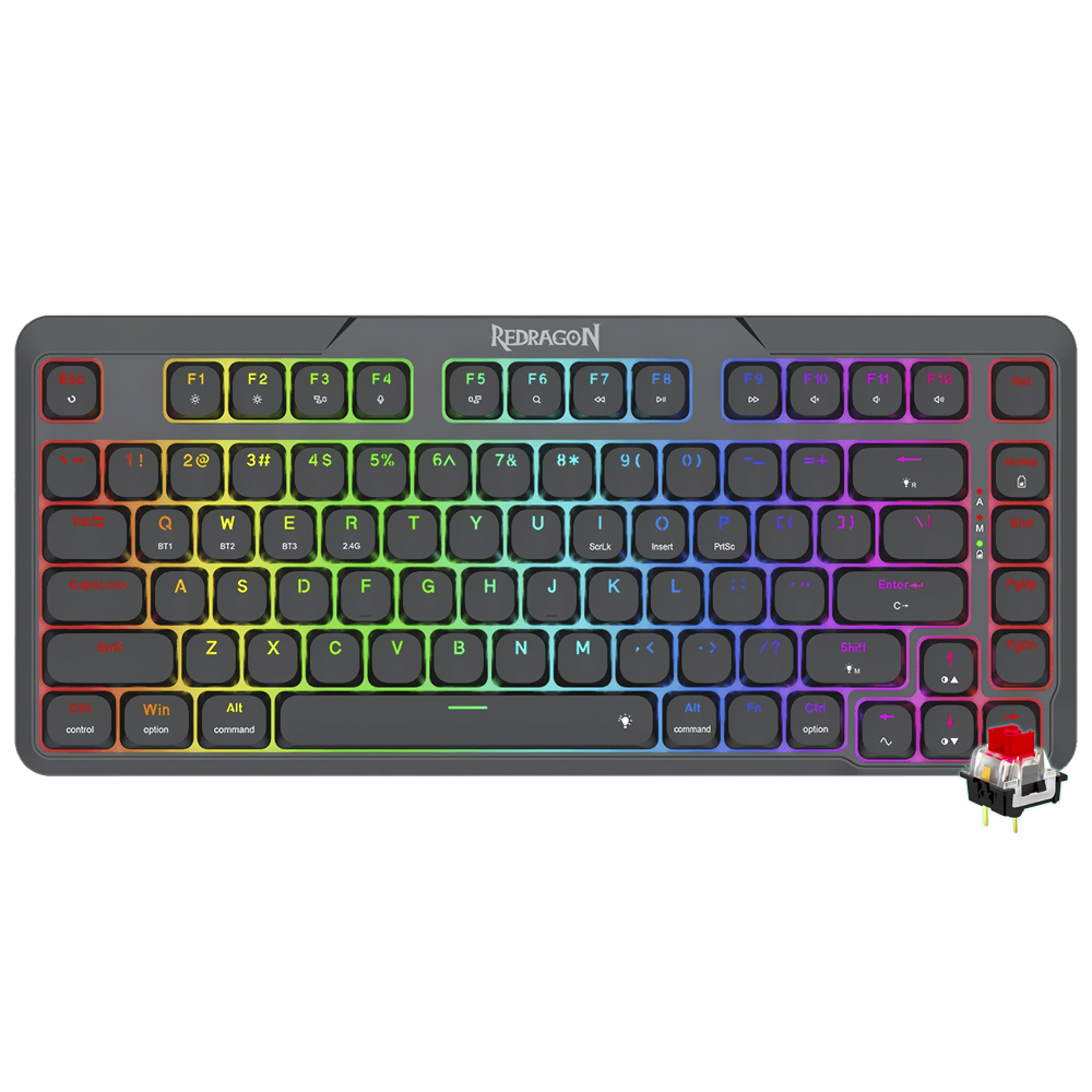 Teclado Gamer Redragon K706RGB-PRO Aether Pro Wireless / RGB / RED / Ingles - Preto