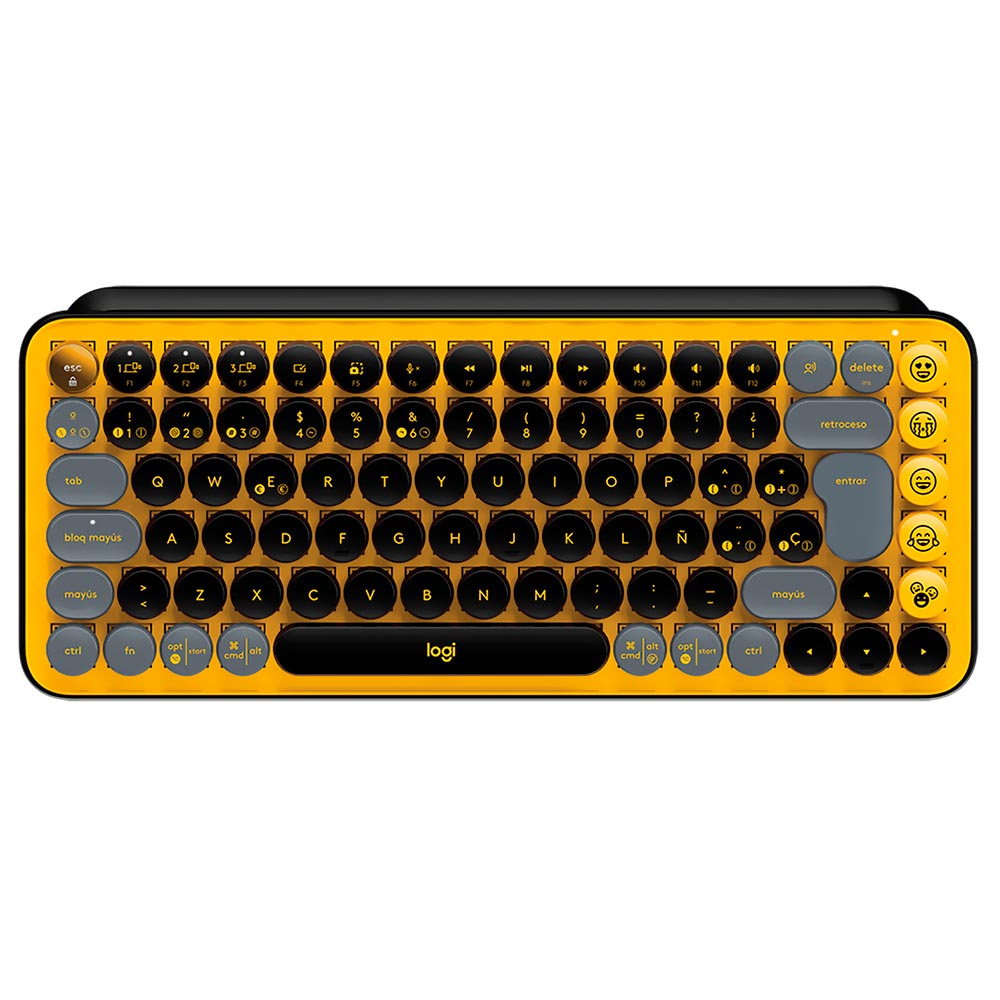 Teclado Mecânico Logitech POP Keys Emoji Wireless / Espanhol / Brown - Amarelo / Preto (920-010713)