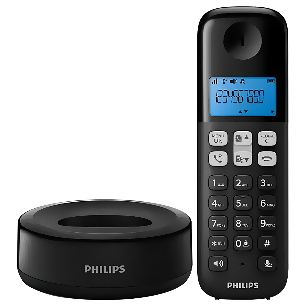 Telefone Philips D1311B 6.0 Sem Fio / Bina / Viva-Voz / Bivolt - Preto