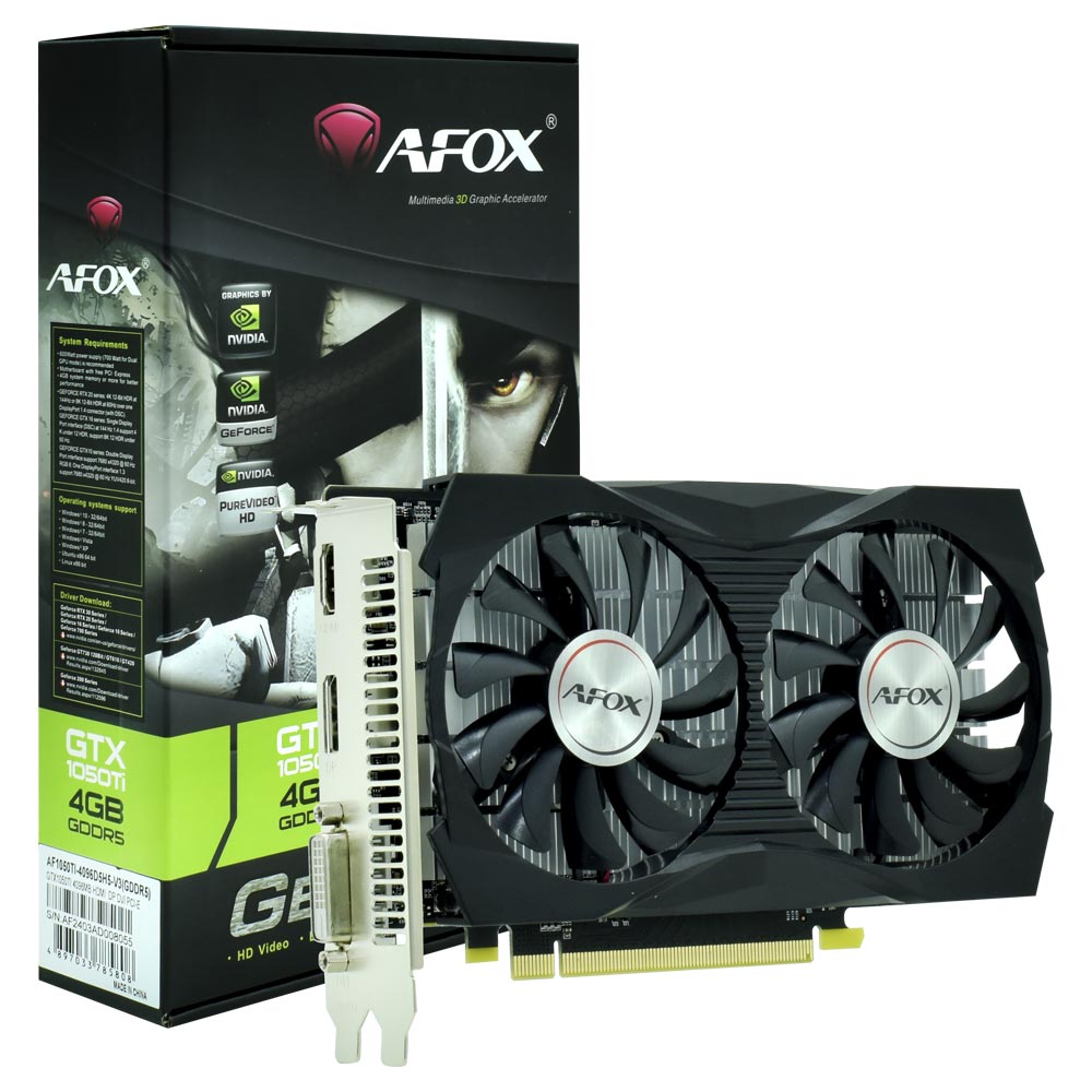 Placa de Vídeo AFOX 4GB GeForce GTX1050TI GDDR5 - AF1050TI-4096D5H5-V3