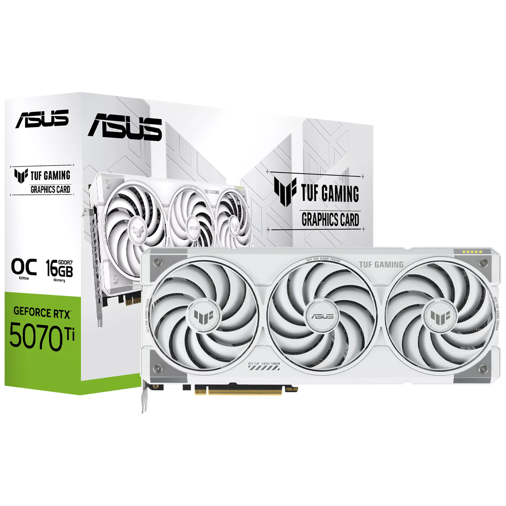 Placa de Vídeo ASUS TUF Gaming OC 16GB GeForce RTX5070TI GDDR7 - TUF-RTX5070TI-O16G-WHITE-GAMING