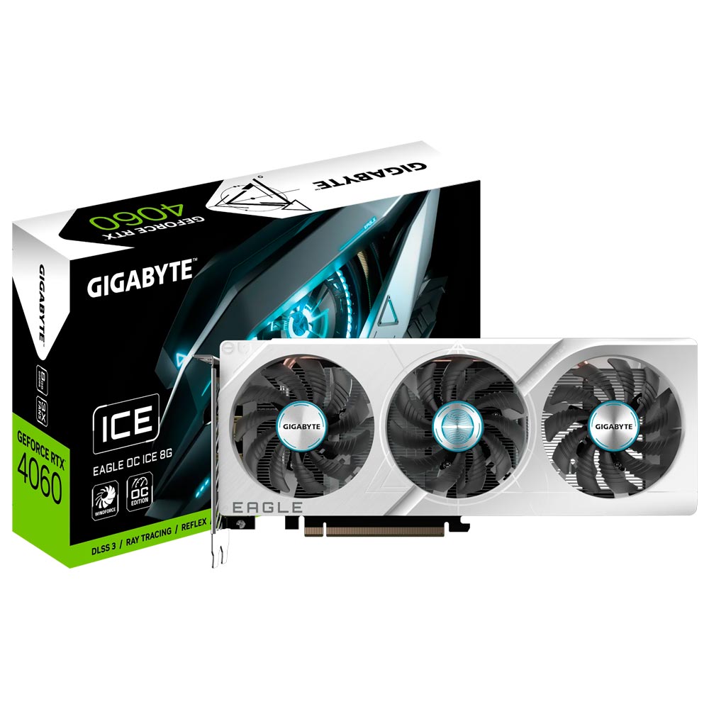 Placa de Vídeo Gigabyte Eagle OC ICE 8GB GeForce RTX4060 GDDR6 - GV-N4060EAGLEOC ICE-8GD